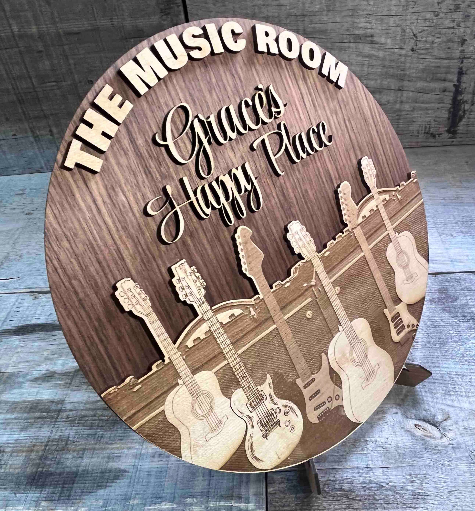 Wooden Dual Layer Music Room Sign.