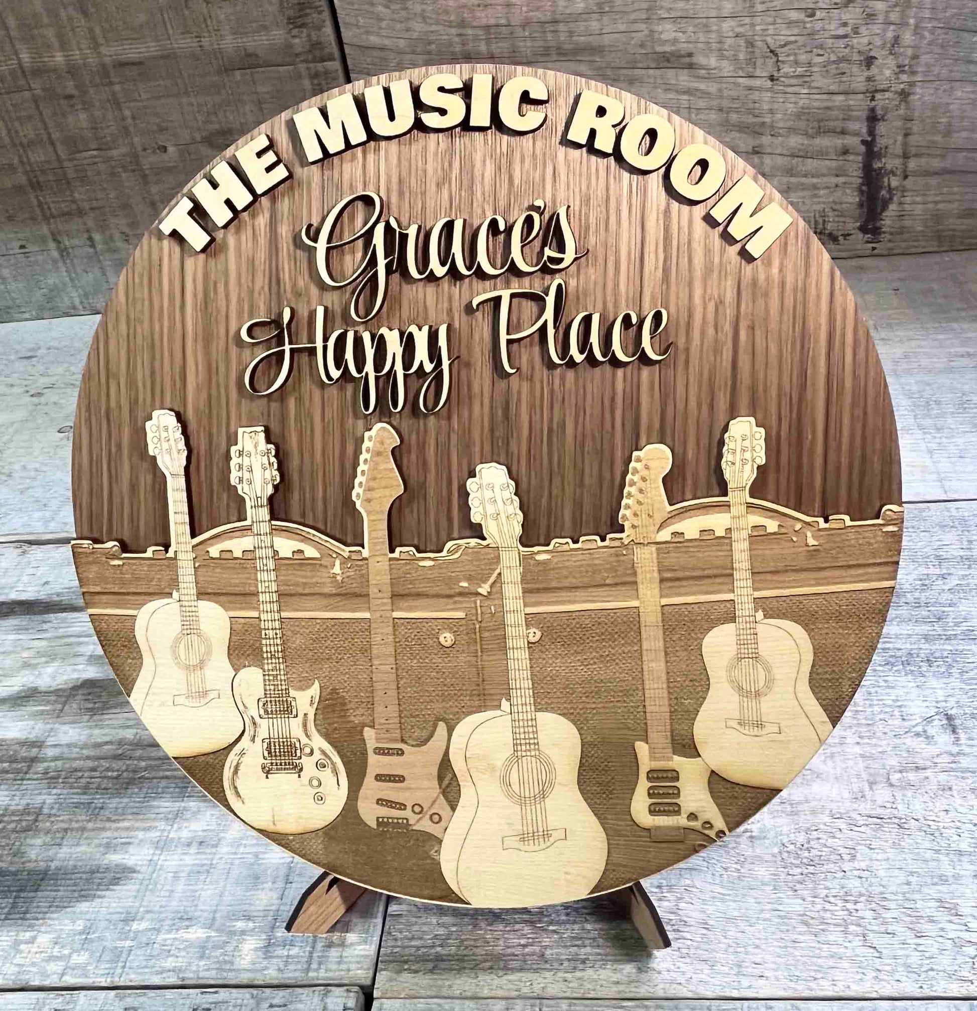 Wooden Dual Layer Music Room Sign.