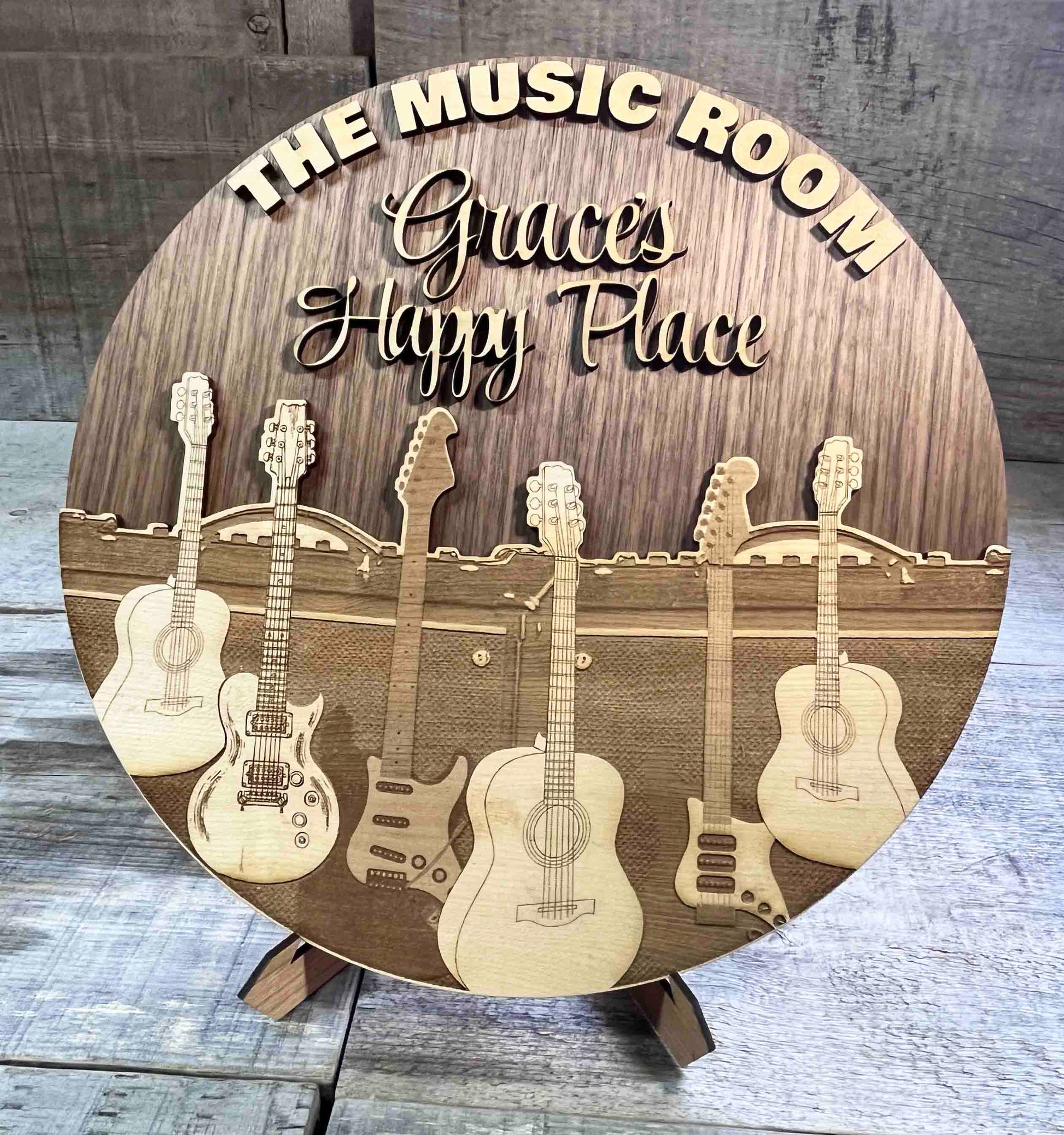 Wooden Dual Layer Music Room Sign.