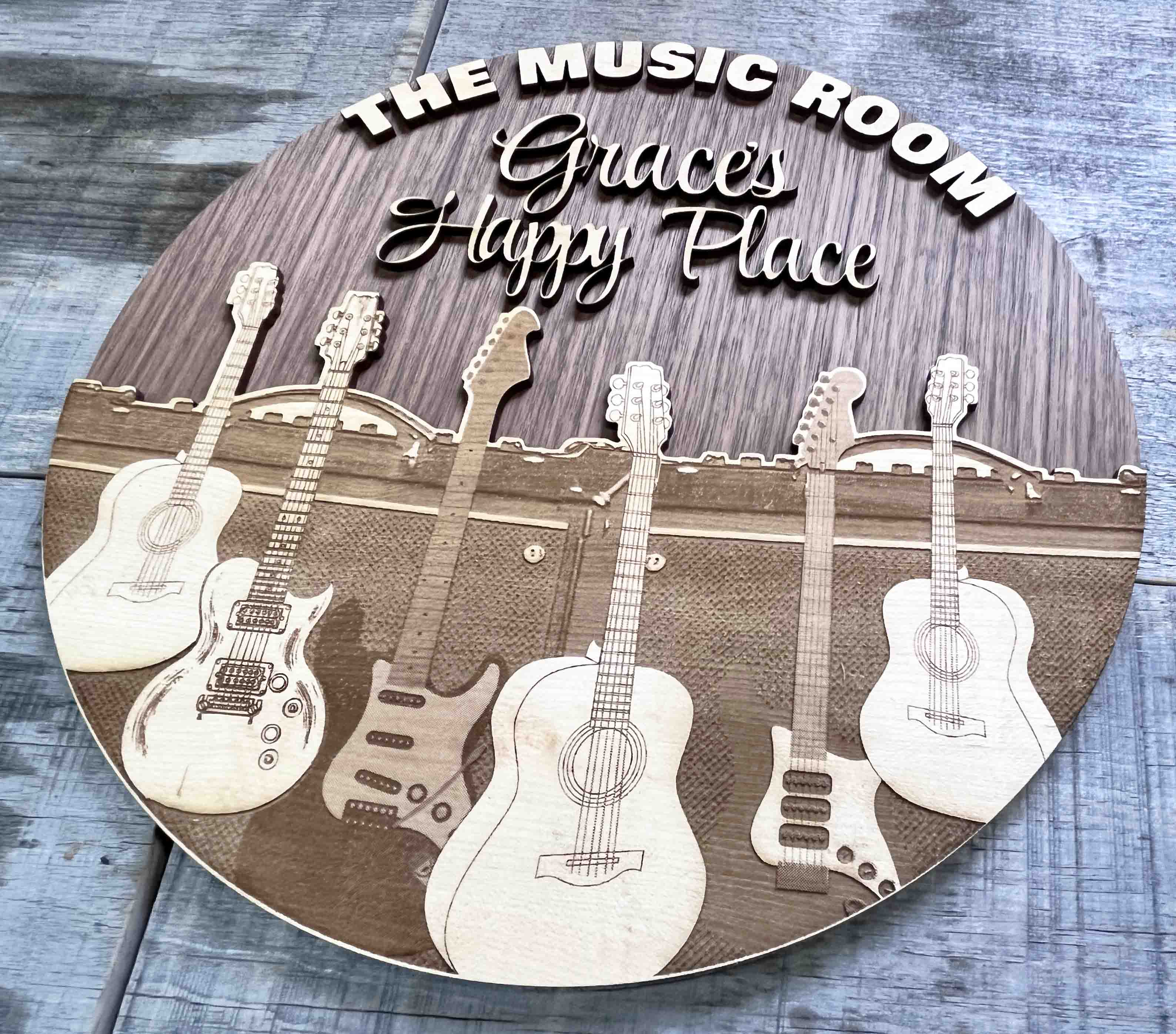 Wooden Dual Layer Music Room Sign.