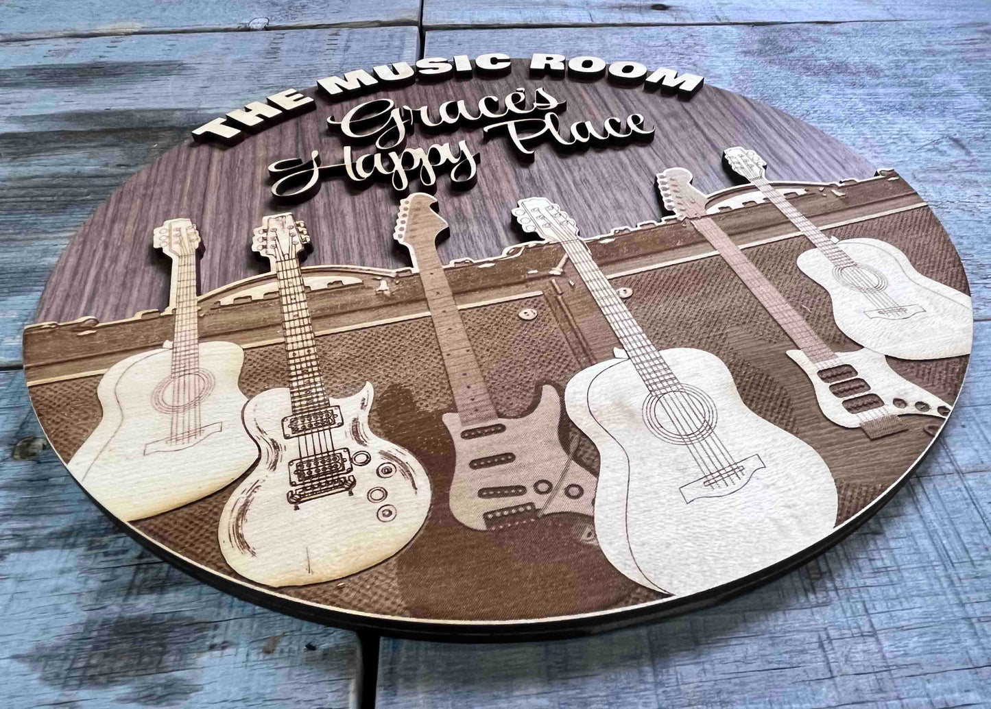 Wooden Dual Layer Music Room Sign.