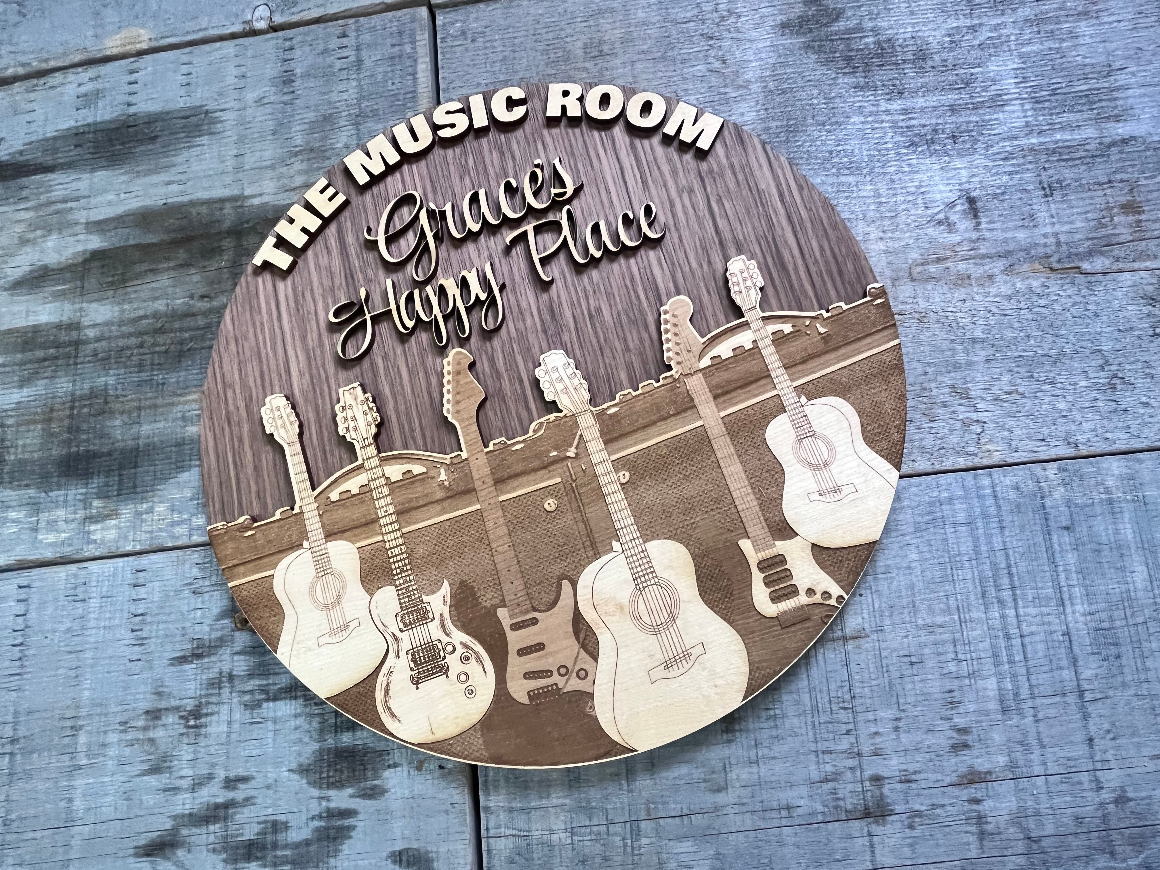 Wooden Dual Layer Music Room Sign.