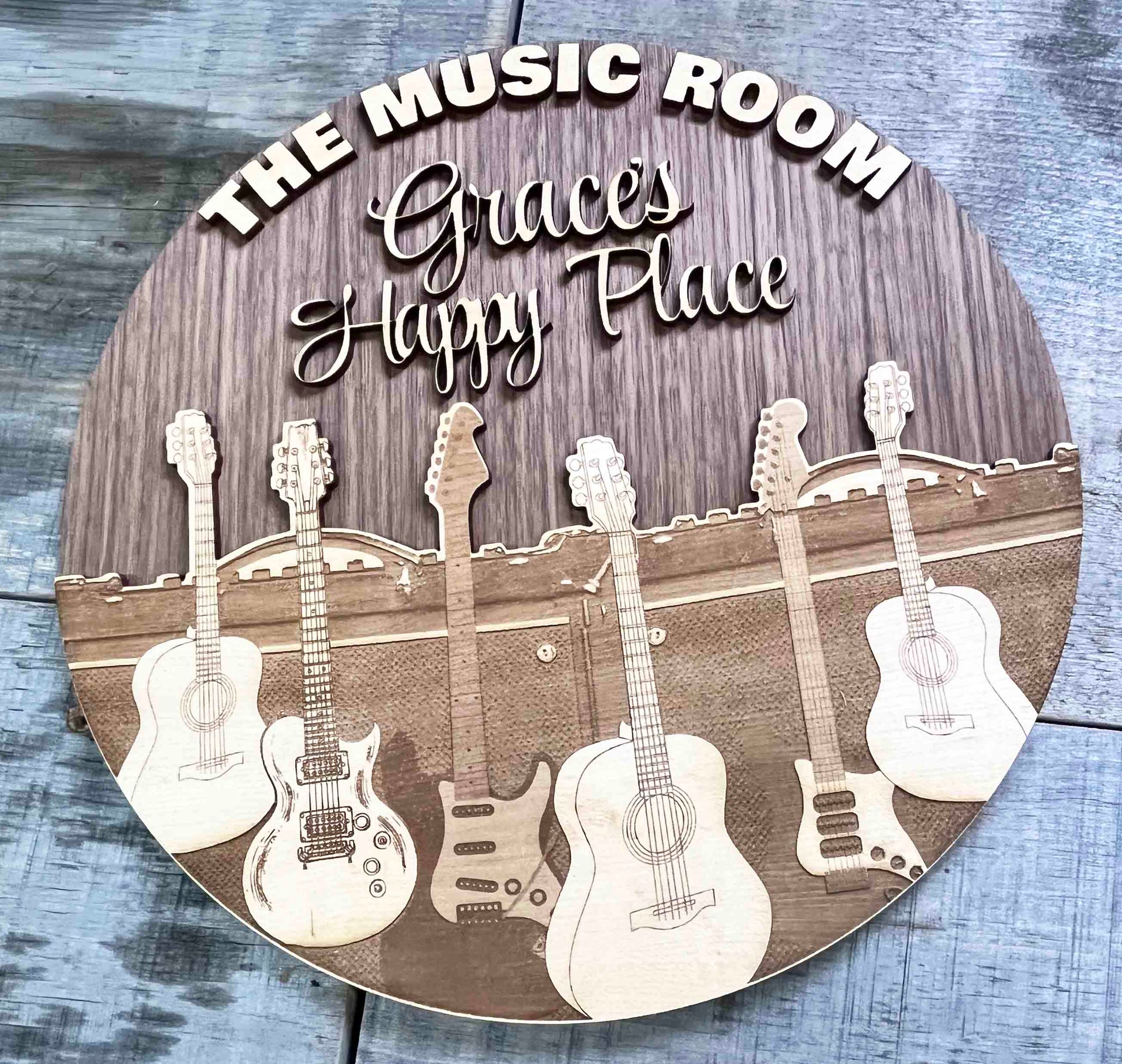 Wooden Dual Layer Music Room Sign.