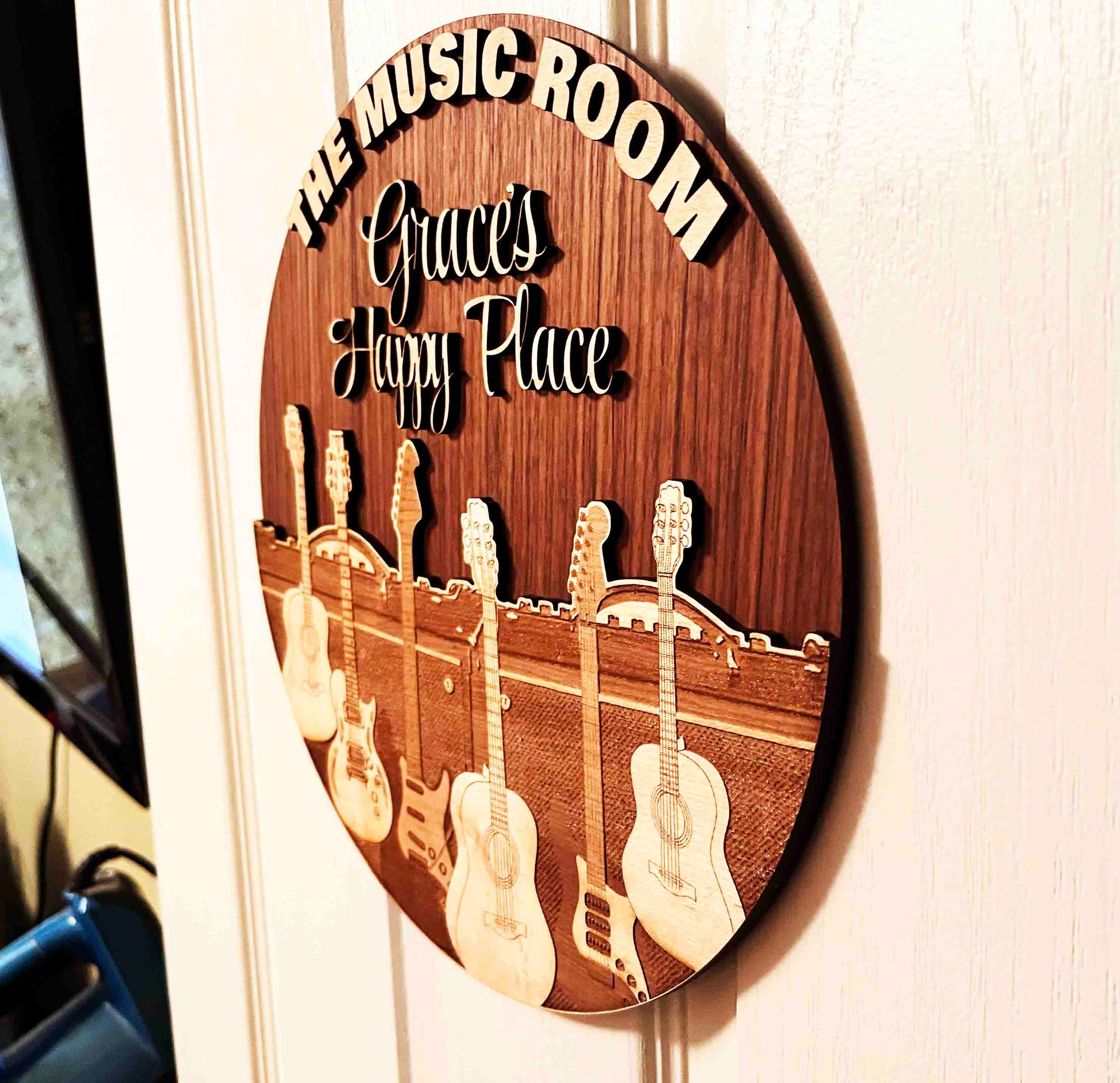 Wooden Dual Layer Music Room Sign.