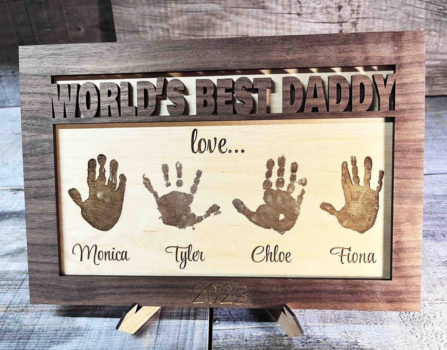 Father's Day Sign With Hand or Footprints.