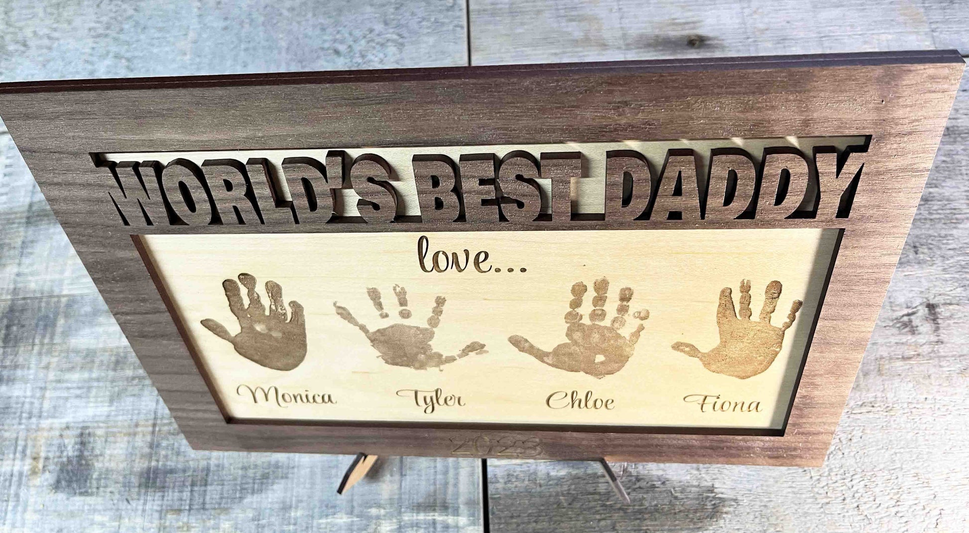 Father's Day Sign With Hand or Footprints.