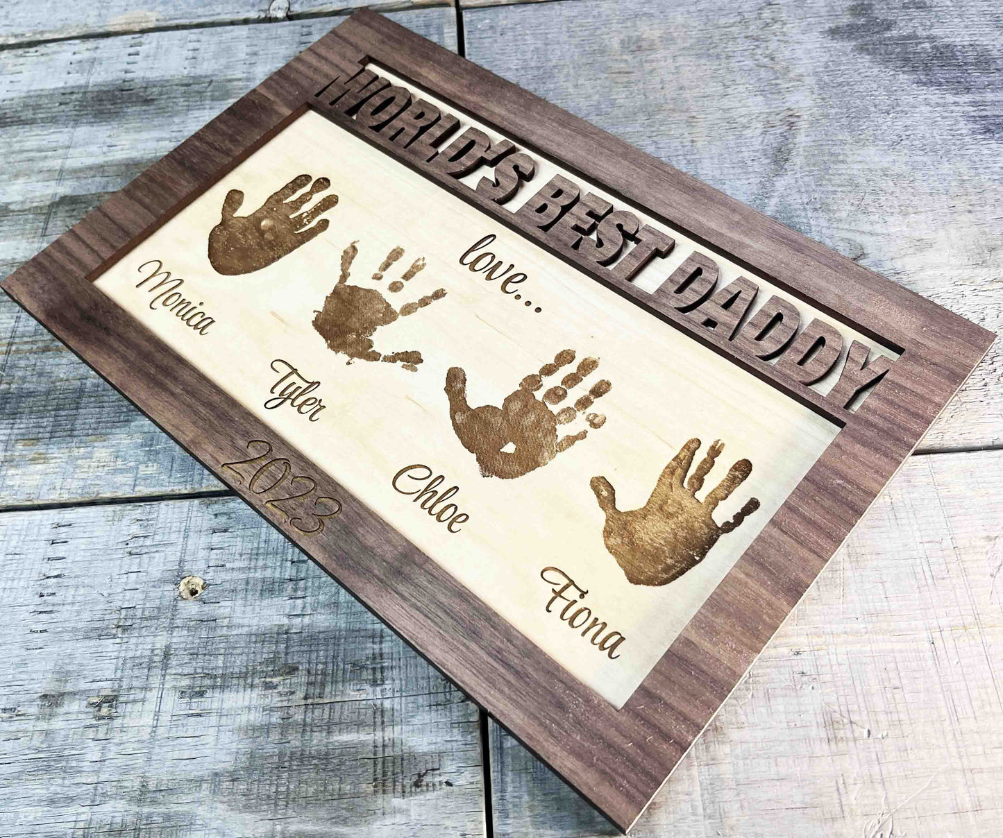 Father's Day Sign With Hand or Footprints.