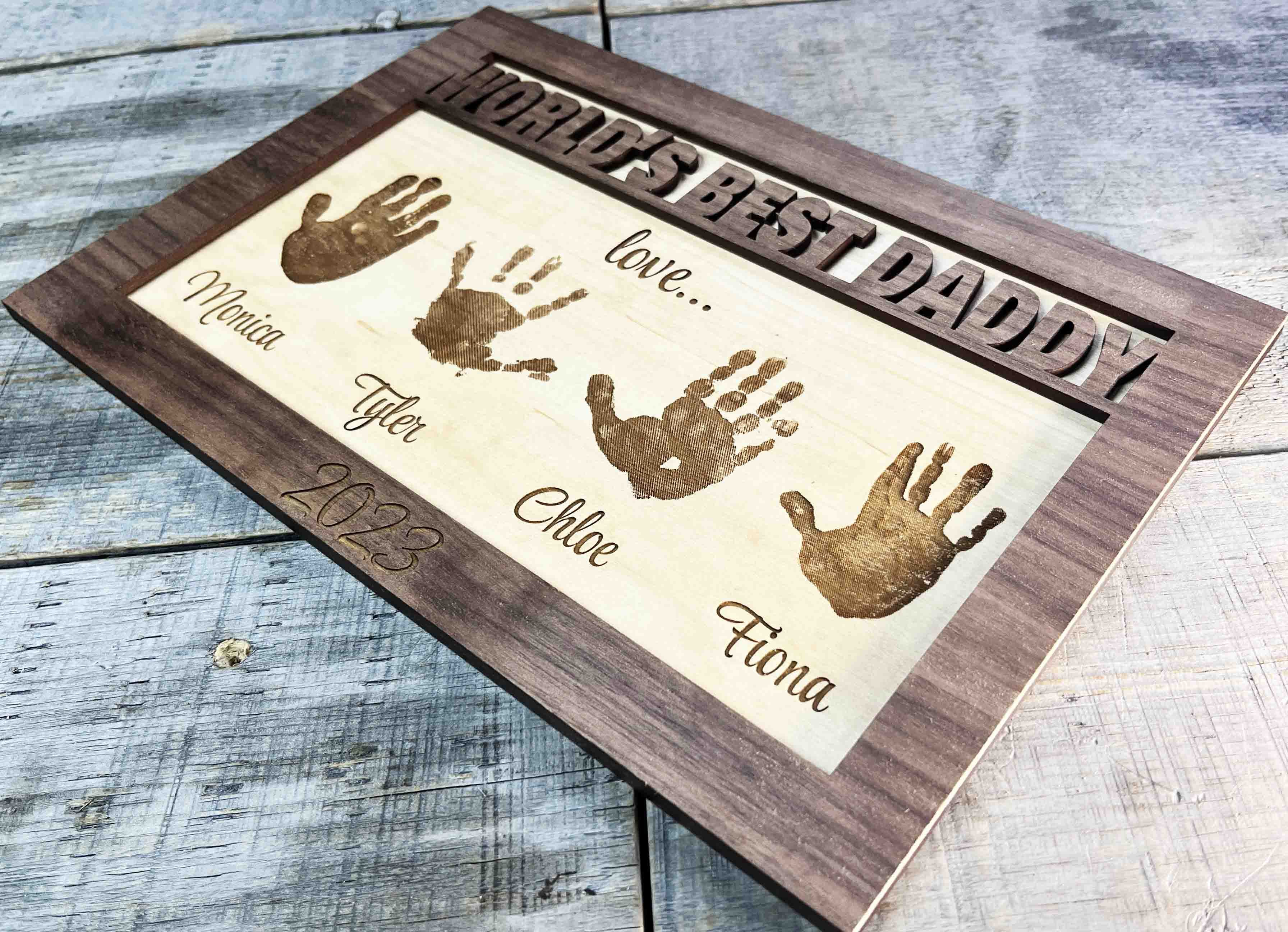 Father's Day Sign With Hand or Footprints.