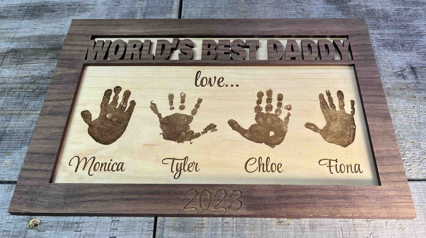 Father's Day Sign With Hand or Footprints.