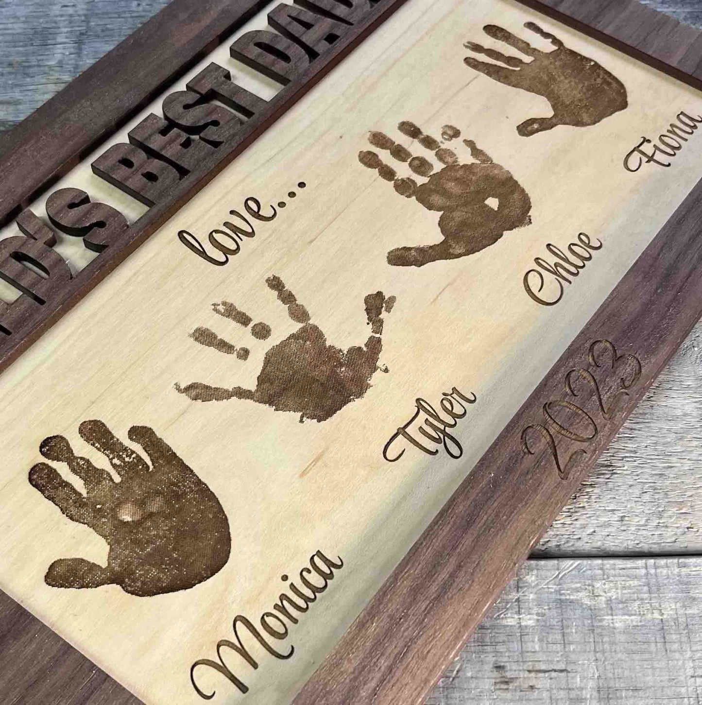 Father's Day Sign With Hand or Footprints.