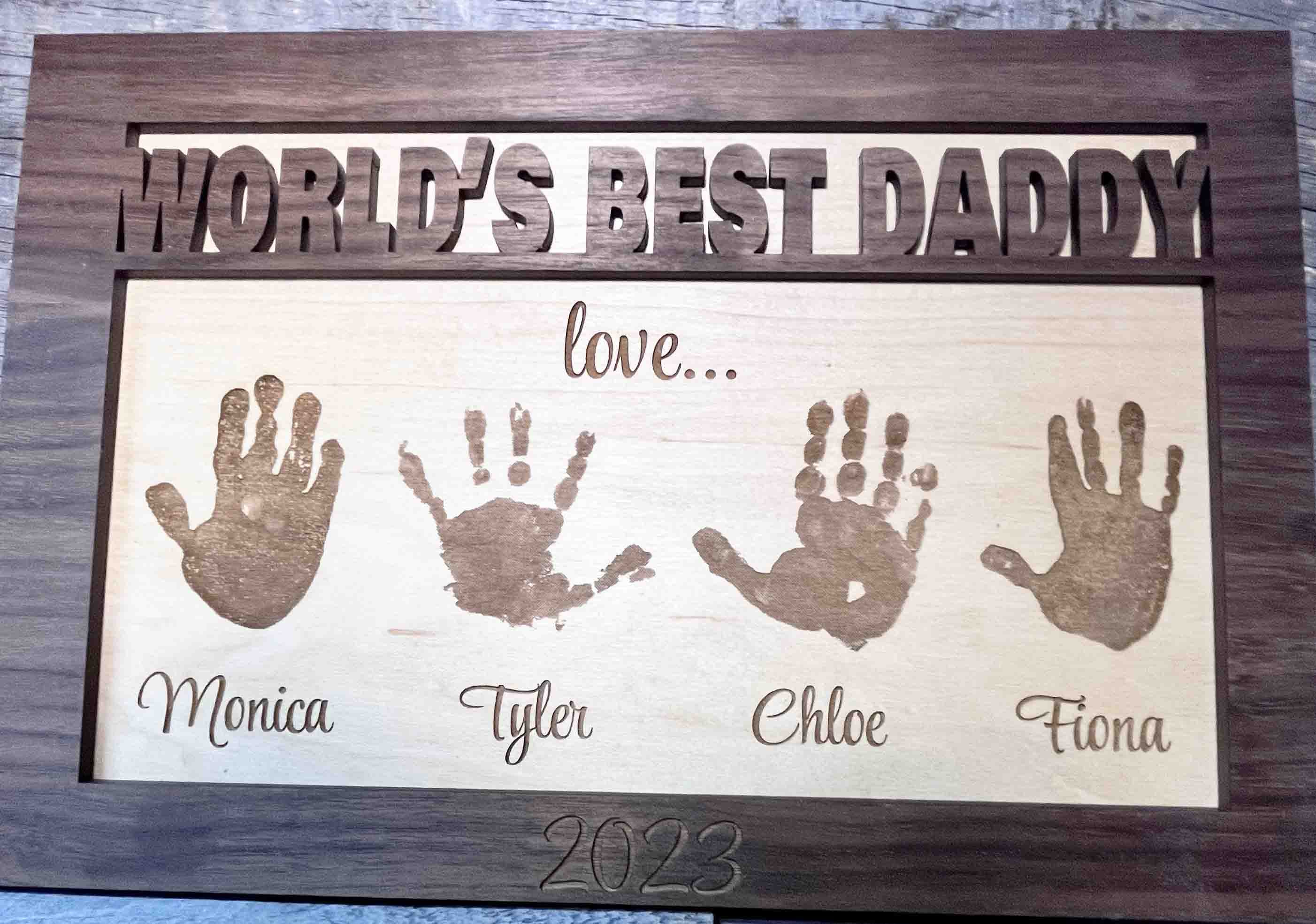 Father's Day Sign With Hand or Footprints.