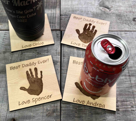 Hand or Footprint engraved Coasters For Mom and Dad.