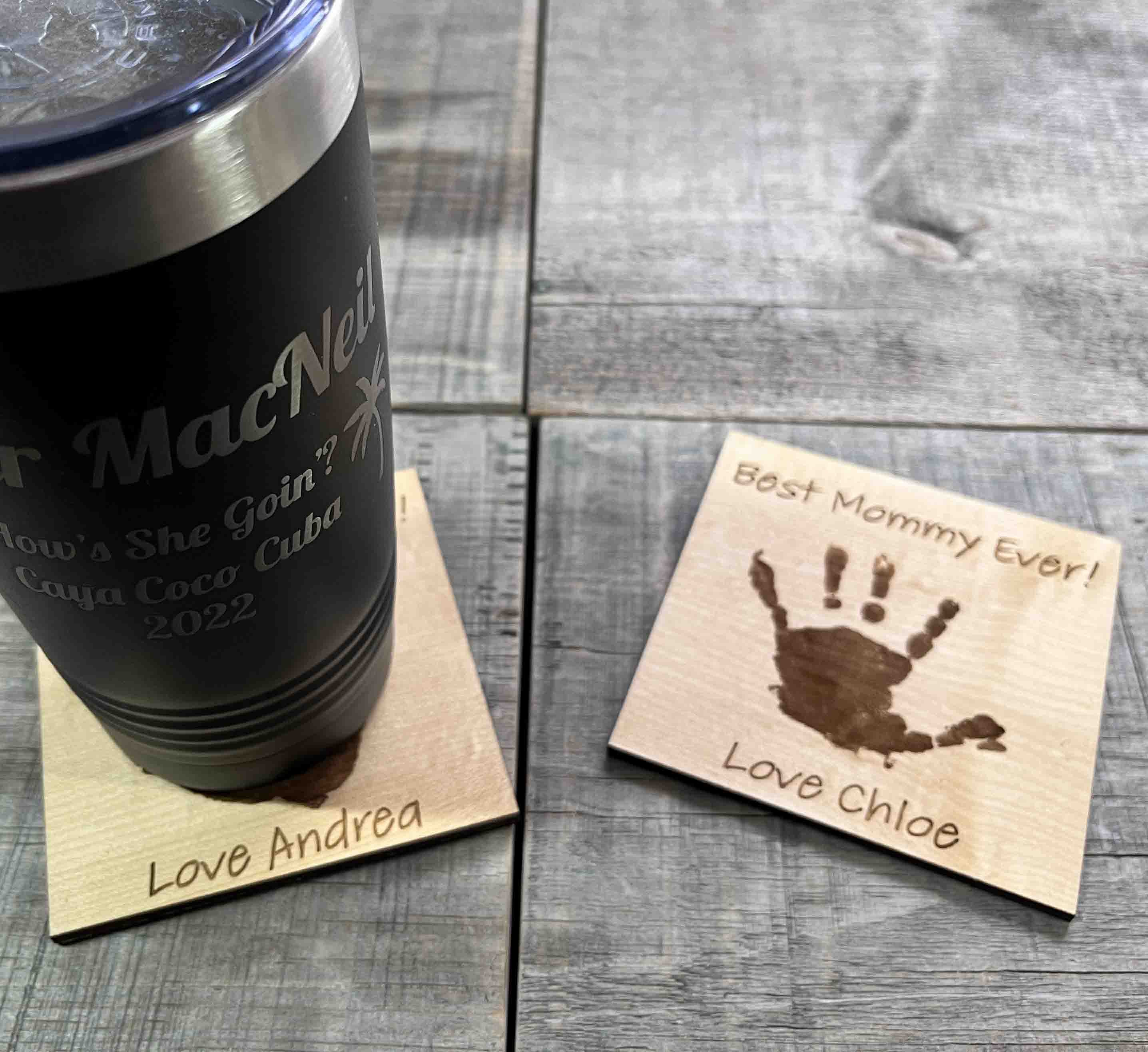 Hand or Footprint engraved Coasters For Mom and Dad.