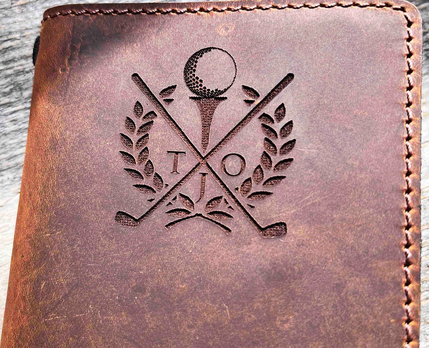 Refillable Golf Log Premium Leather Engraved.