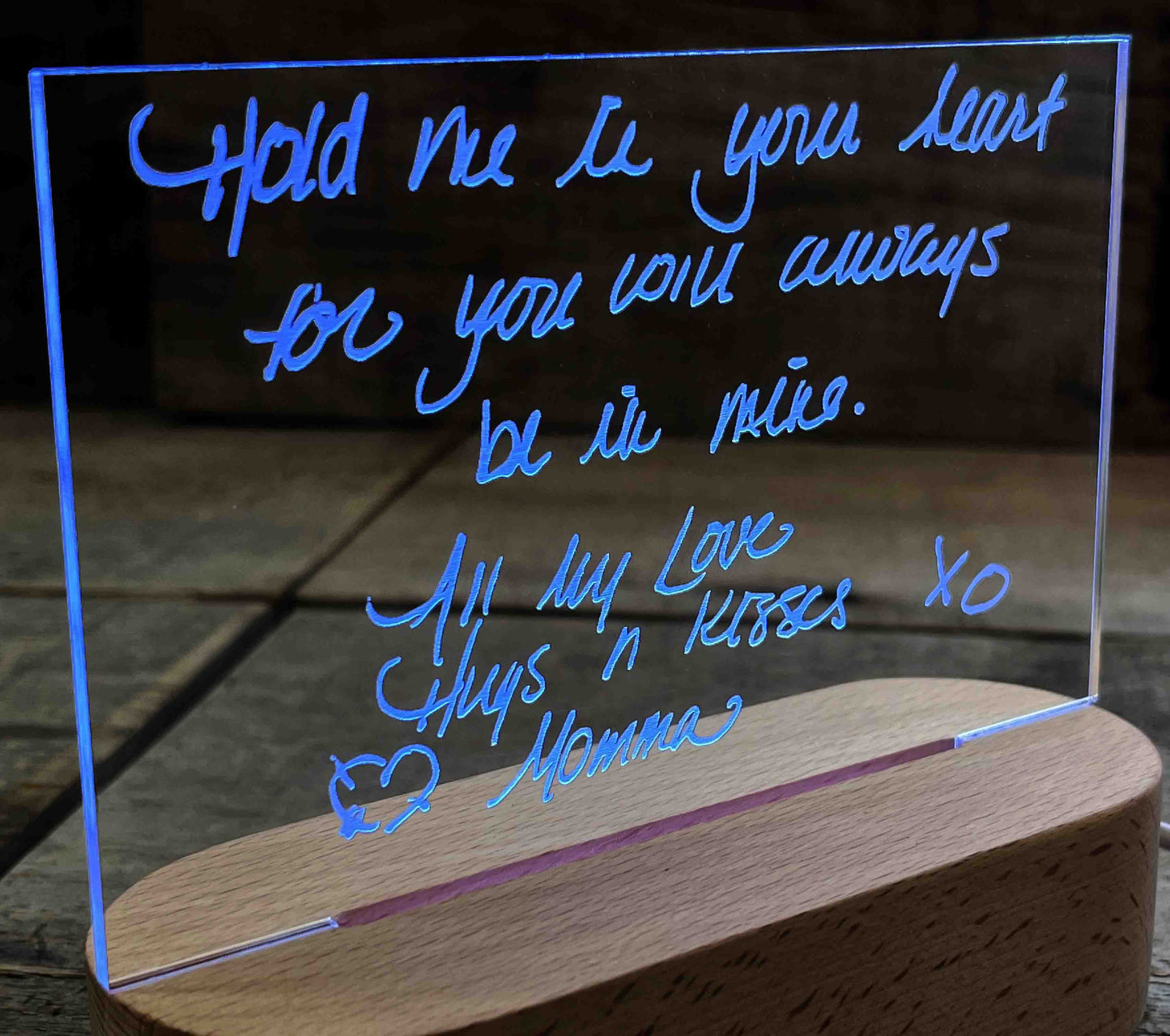 Handwriting engraved into LED Light Sign.