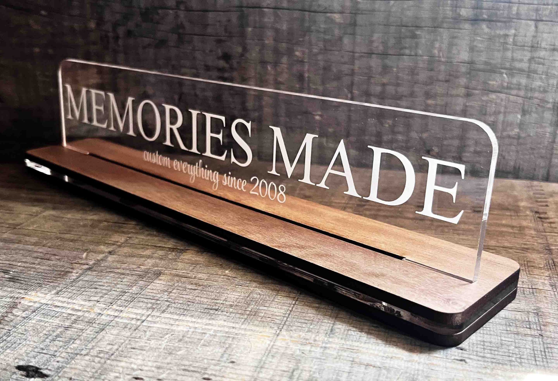 Acrylic and Wood Desk Name Plate.
