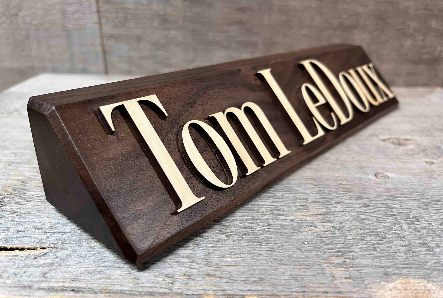 3D Maple and Walnut Desk Name Plate.