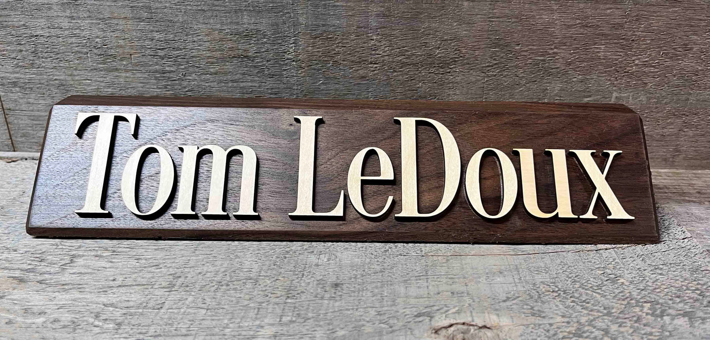 3D Maple and Walnut Desk Name Plate.