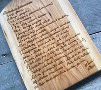 RECIPE ENGRAVED LIVE EDGE CUTTING BOARD.