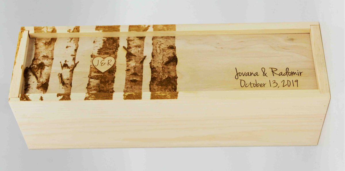 Custom Pine Wine Boxes - Birch Tree Design 17.