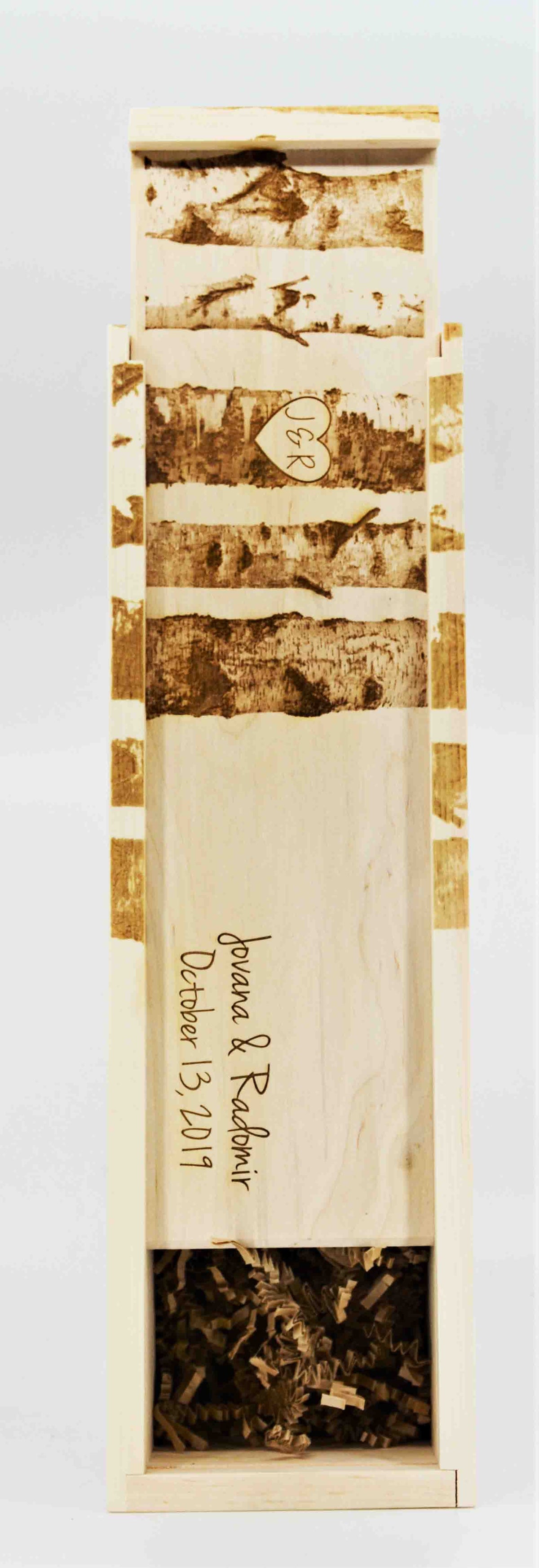 Custom Pine Wine Boxes - Birch Tree Design 17.