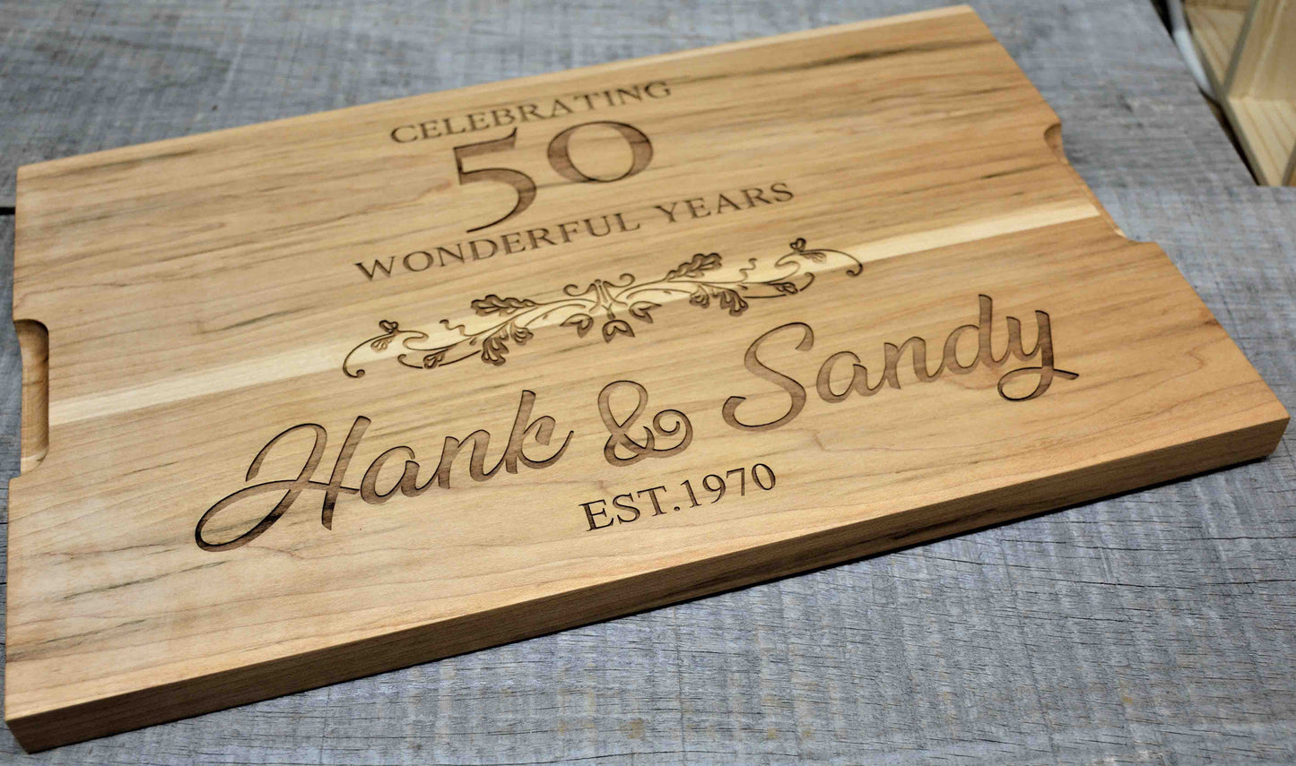 Custom Solid Maple Cutting Board Wedding Anniversary Design 71.