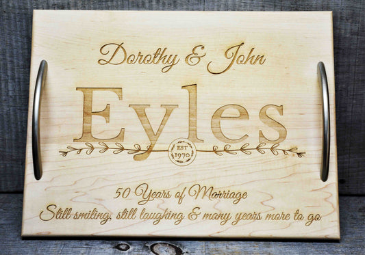 Solid Maple Wood Serving Trays - Custom Engraved - Design 6.