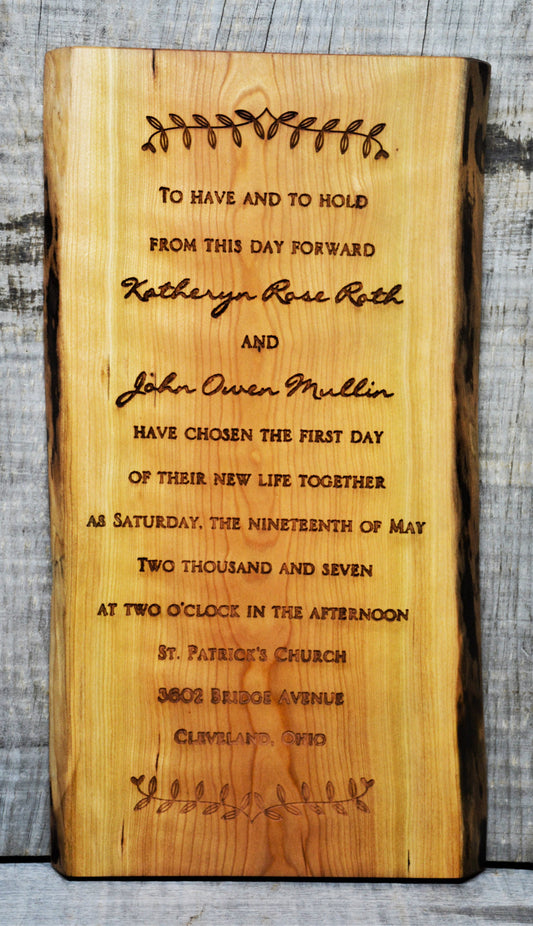 Wedding Invitation Engraved Cherry Wood Custom Signs.