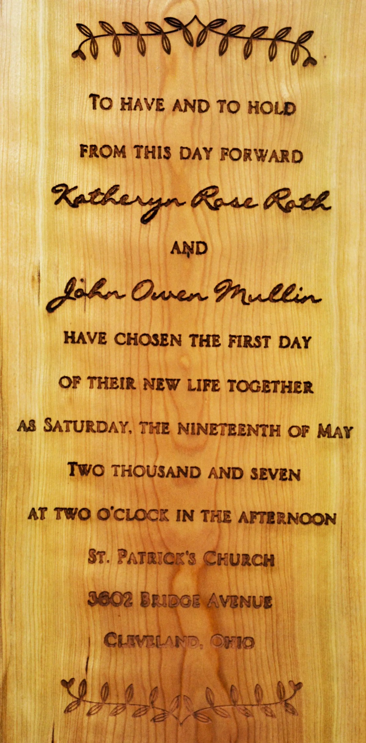 Wedding Invitation Engraved Cherry Wood Custom Signs.