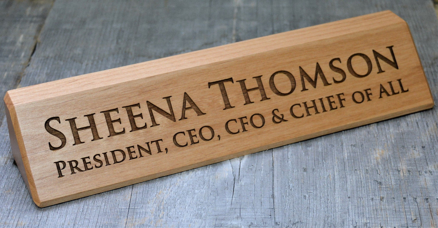 Desk Name Plate Alder Wood.