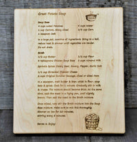 Recipe Engraved MINI WOOD CUTTING BOARD WITH ROUNDED CORNERS AND EDGES 7" X 8" X ¾".