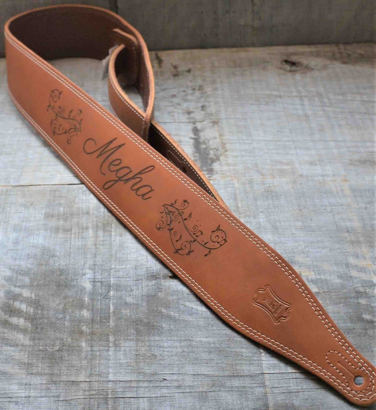 Double Stitch Butter Leather Guitar Straps.