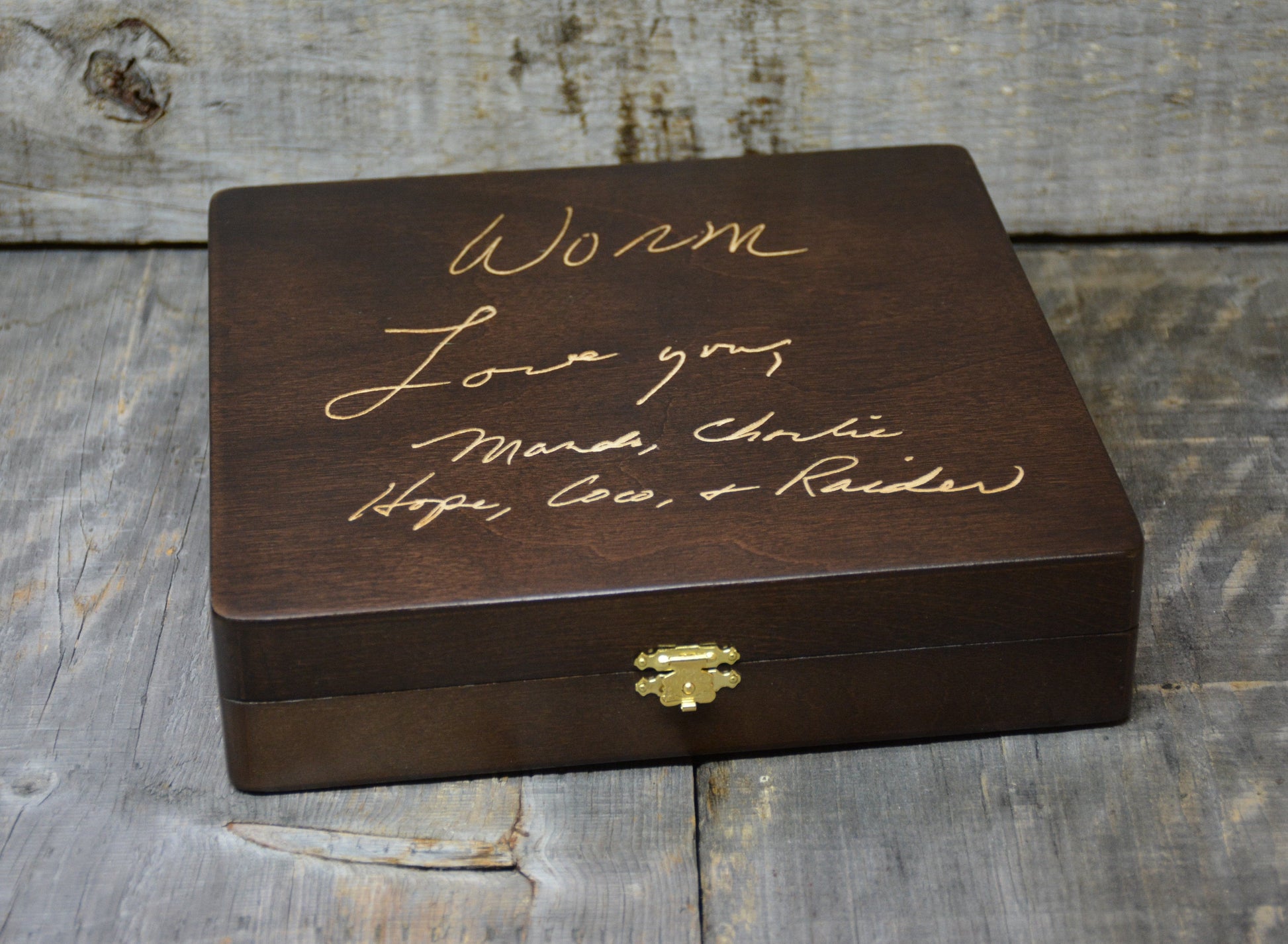 Handwriting Engraved into Premium Wooden Gift Box.