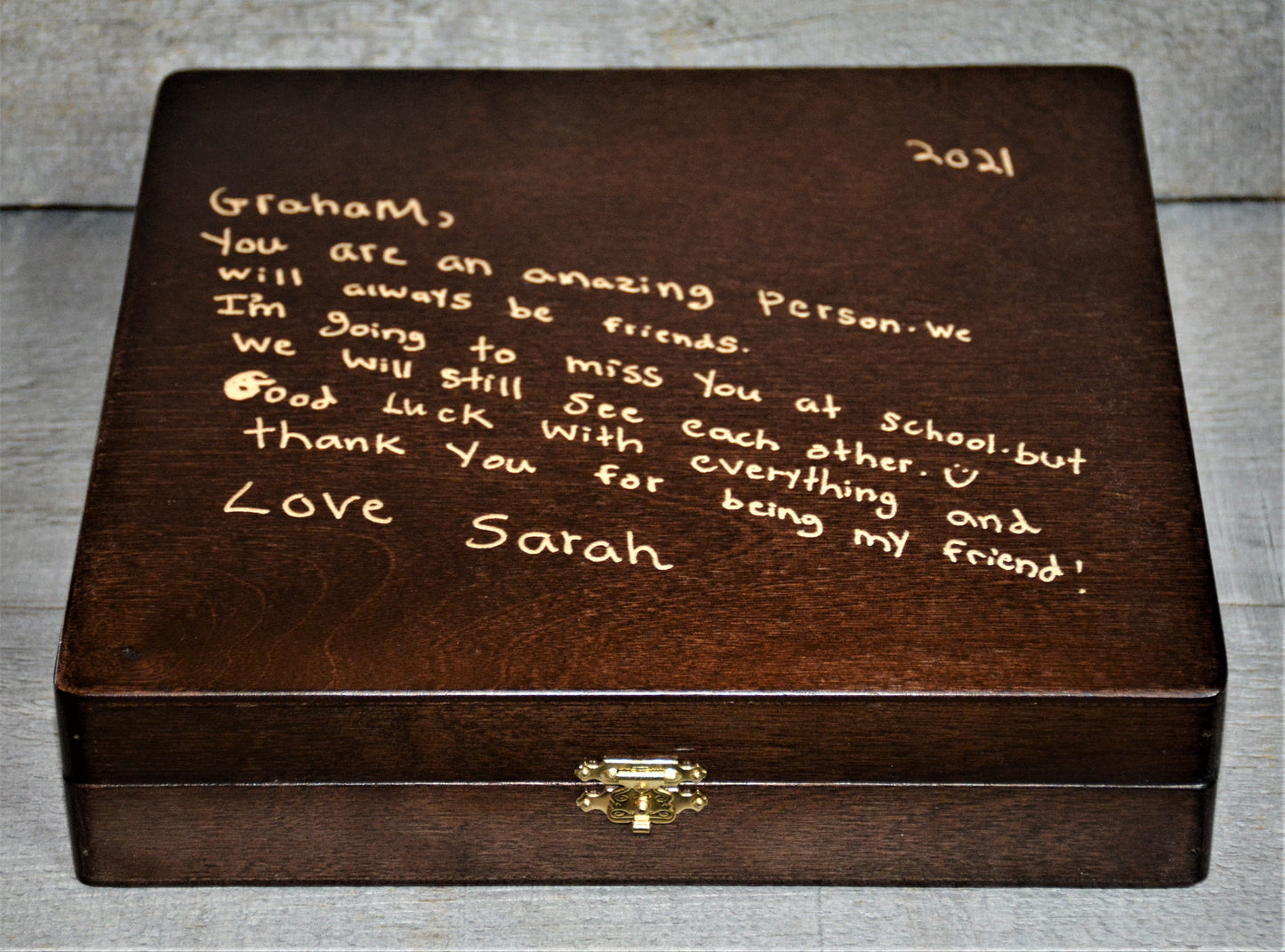 Handwriting Engraved into Premium Wooden Gift Box.