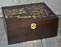 Handwriting Engraved into Premium Wooden Gift Box Hinged Lid With Clasp.