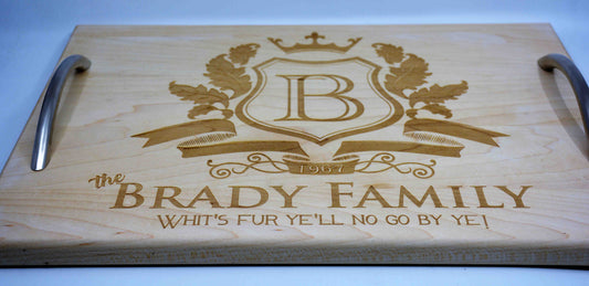 Solid Maple Wood Serving Trays - Custom Engraved - Design 1.