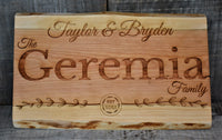 Cherry Wood Custom Signs: Family Name and Dates.