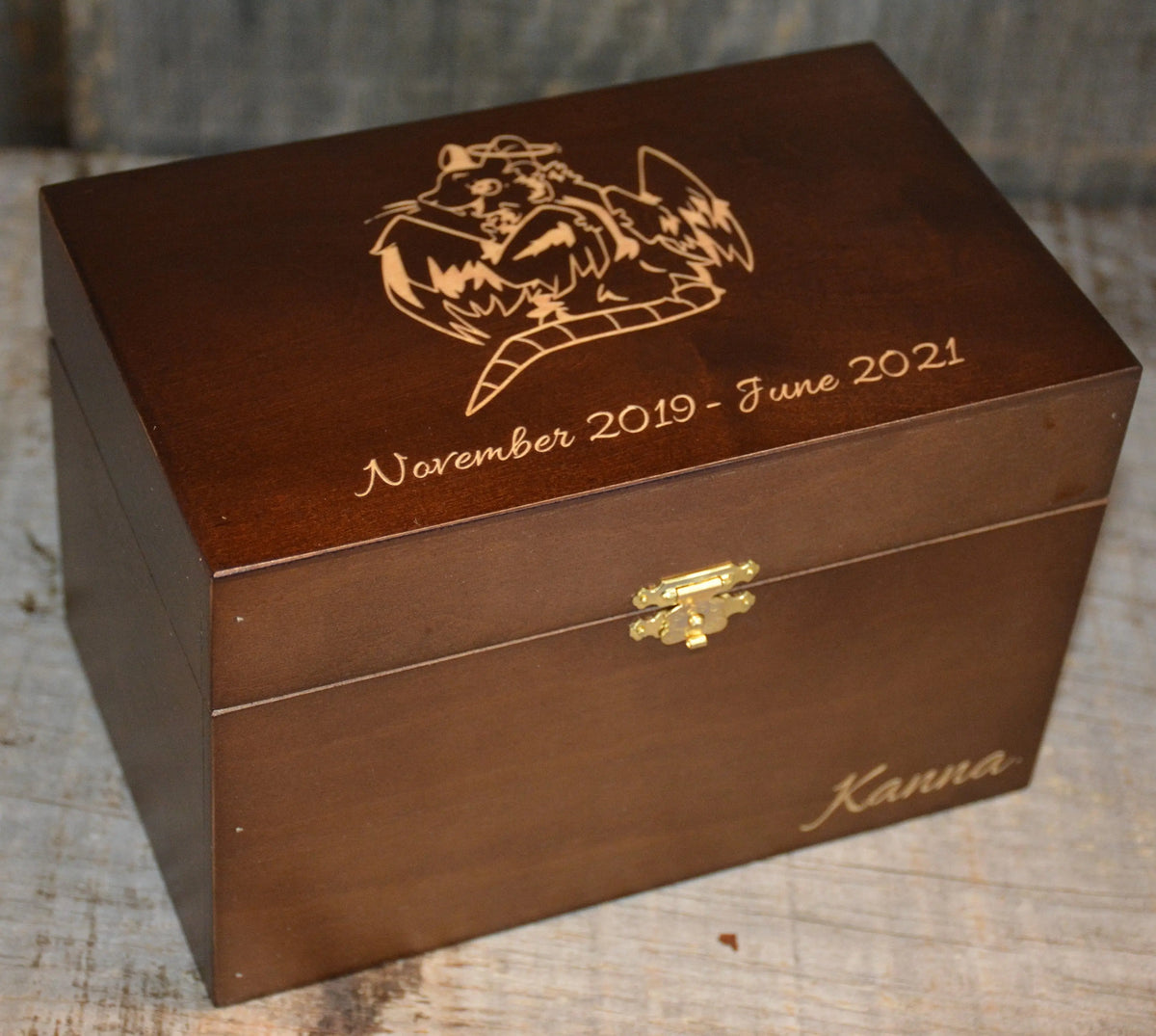 Custom Engraved Wooden Keepsake Box - Walnut Stain.