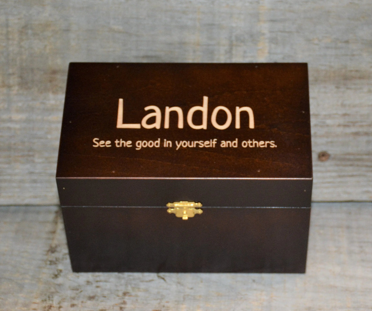 Custom Engraved Wooden Keepsake Box - Walnut Stain.