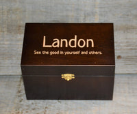 Custom Engraved Wooden Keepsake Box - Walnut Stain.