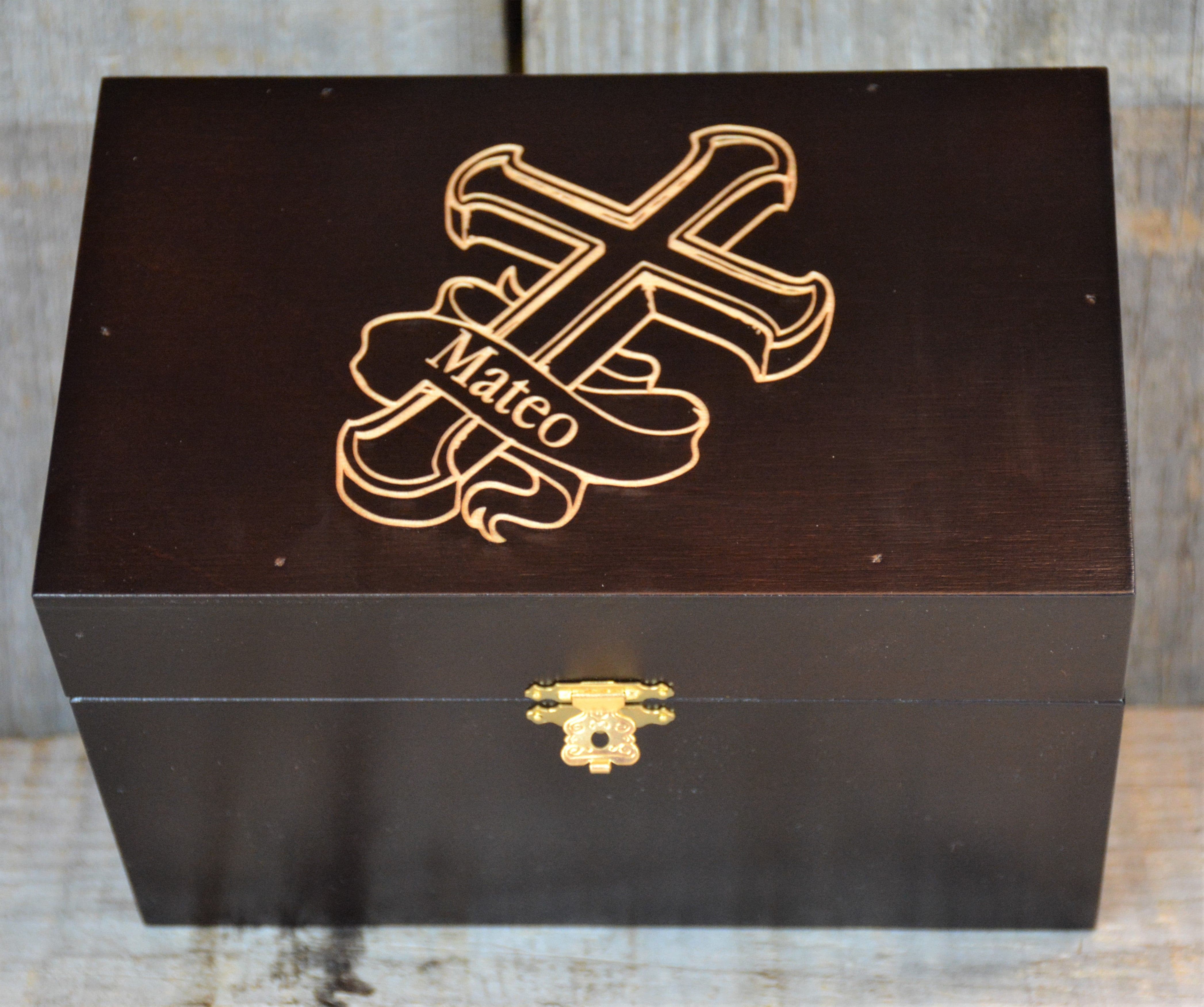 Custom Engraved Wooden Keepsake Box - Walnut Stain.