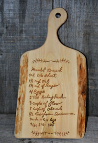 RECIPE ENGRAVED LIVE EDGE CUTTING BOARD.