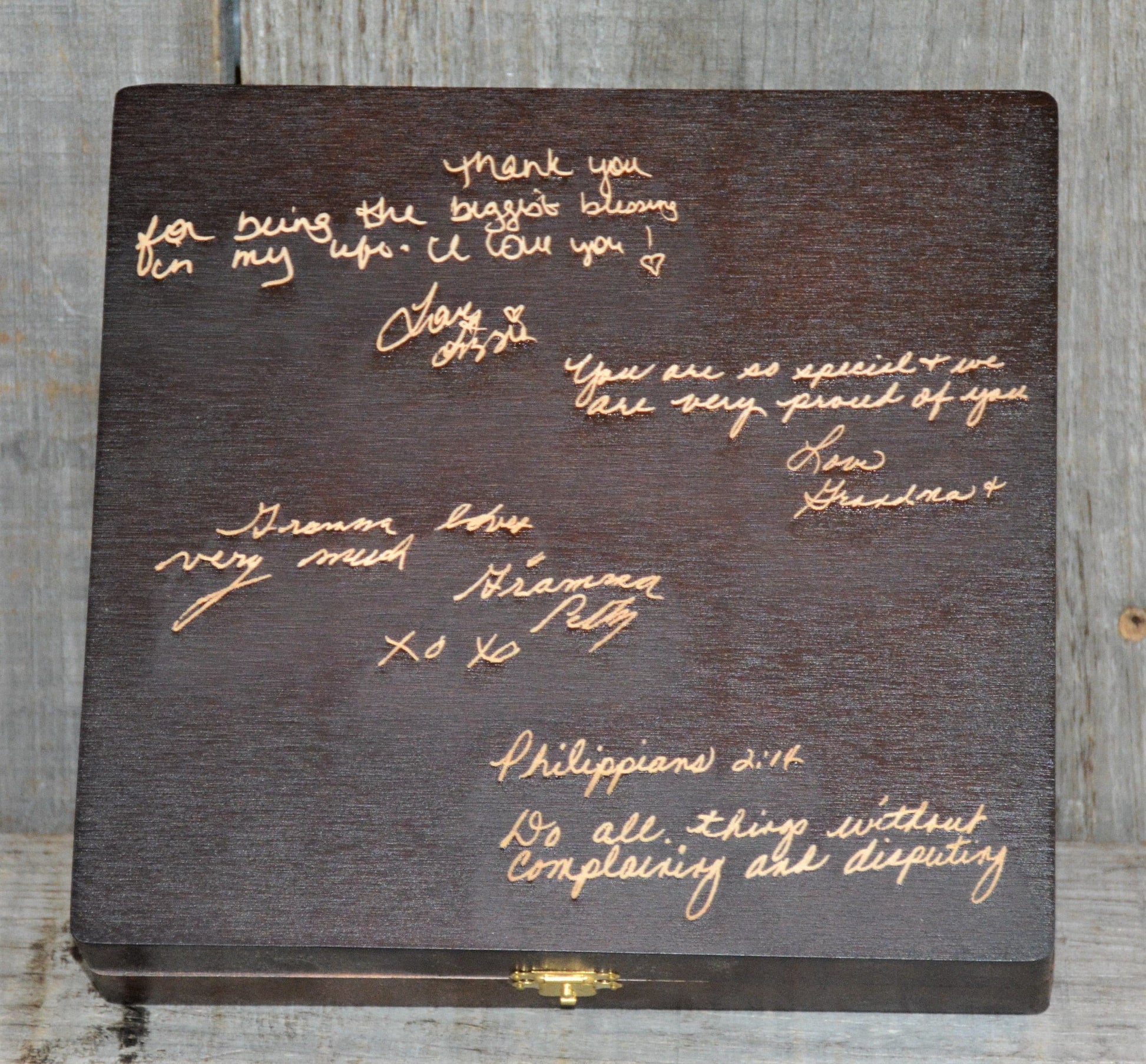 Handwriting Engraved into Premium Wooden Gift Box.