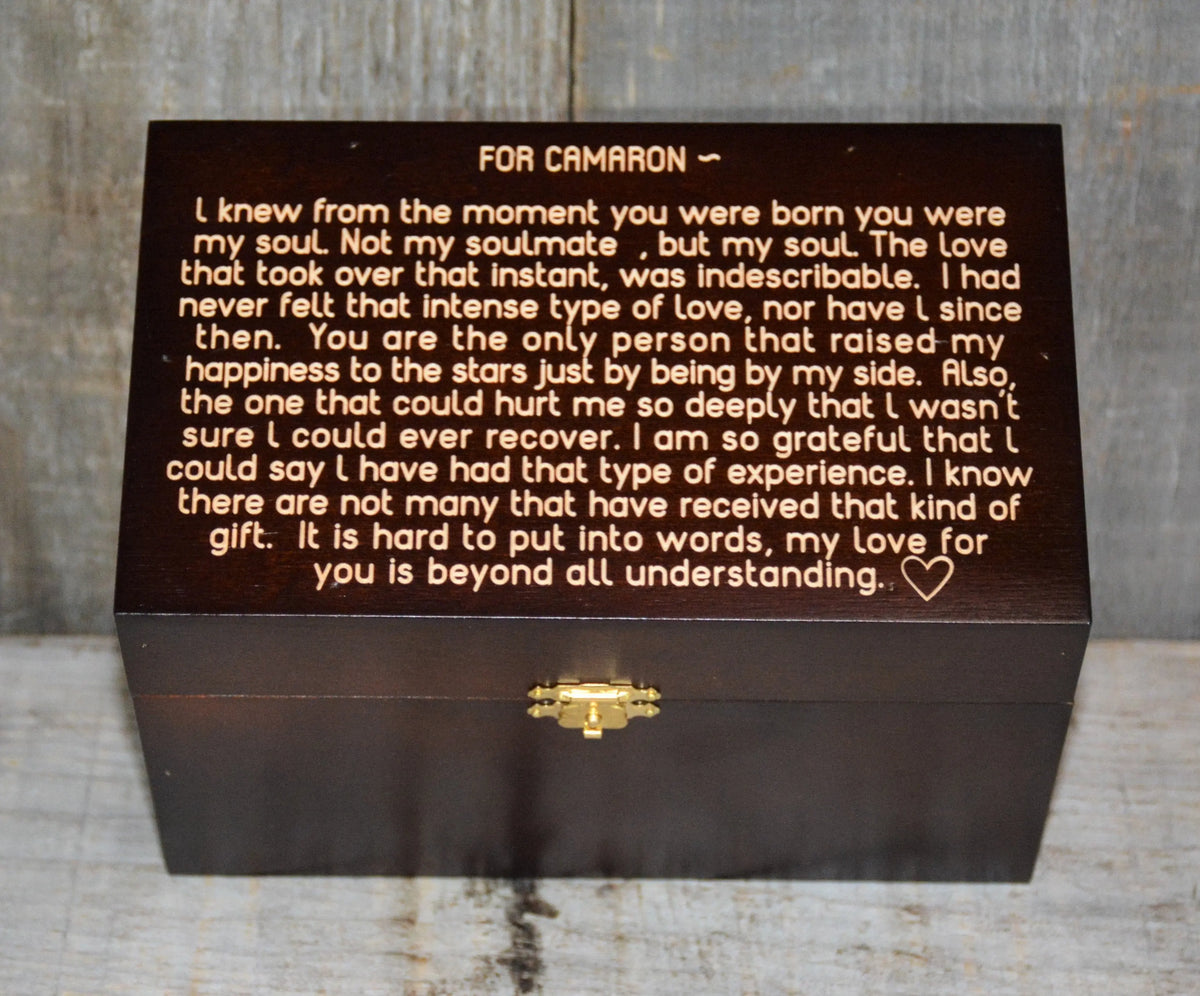 Custom Engraved Wooden Keepsake Box - Walnut Stain.