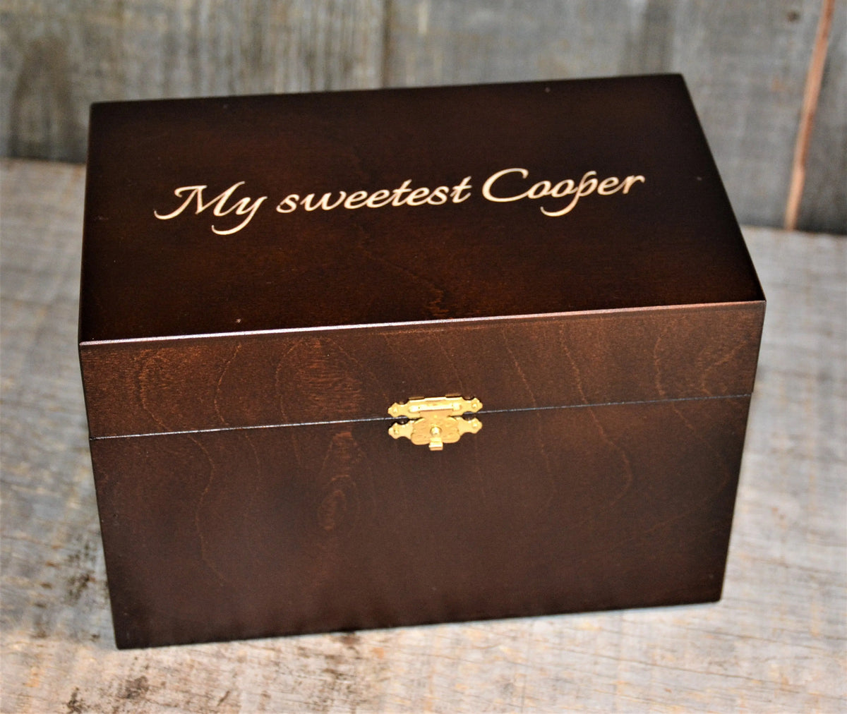 Custom Engraved Wooden Keepsake Box - Walnut Stain.