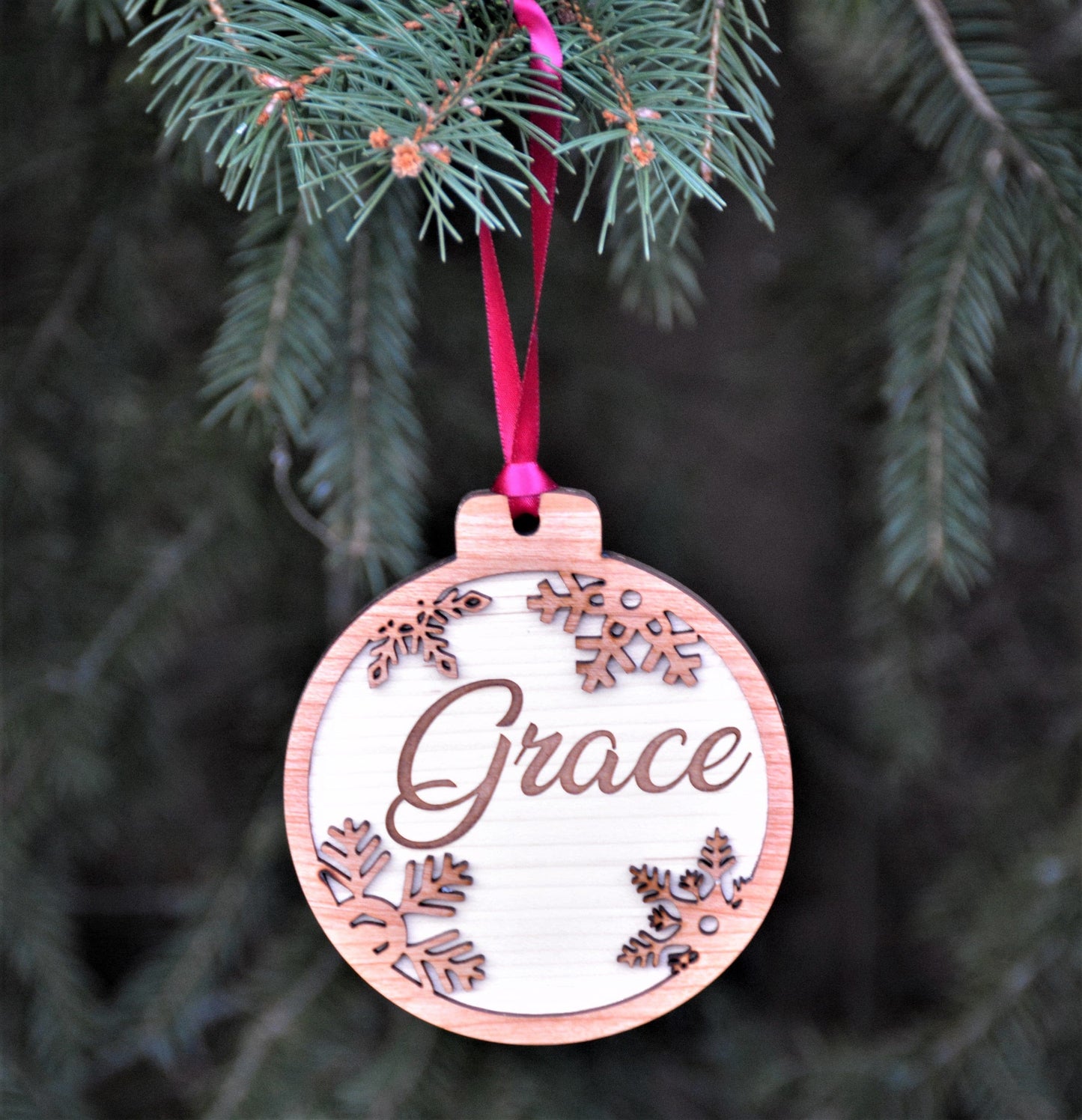 Name Engraved into Snowflake Ornament.