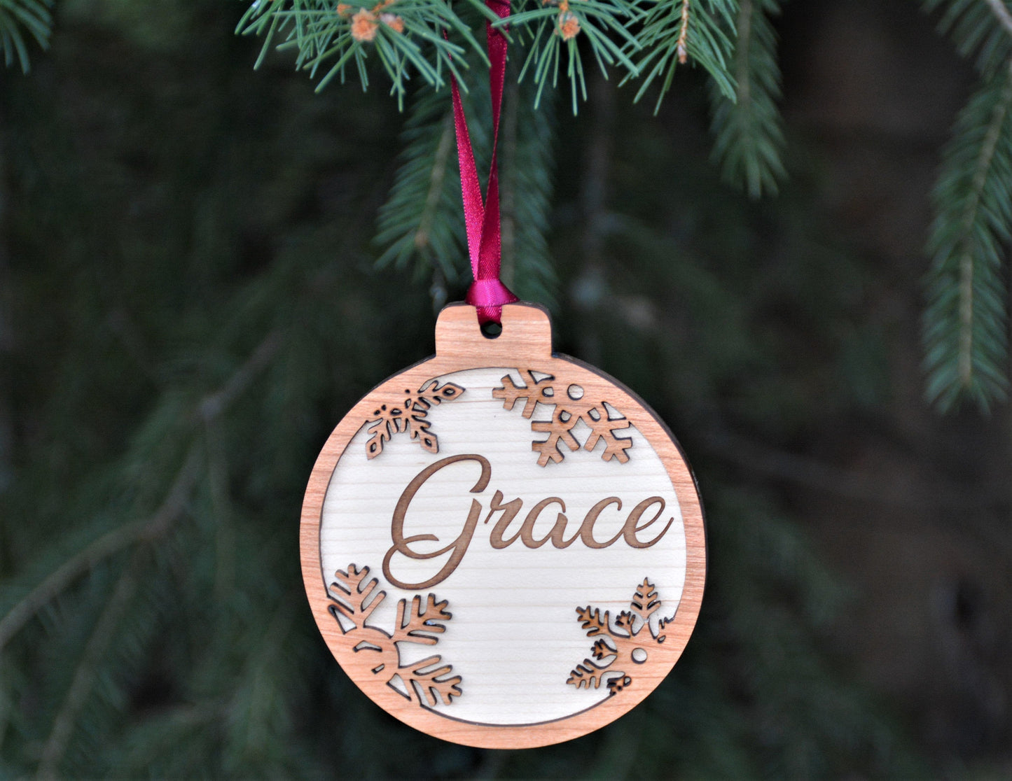 Name Engraved into Snowflake Ornament.