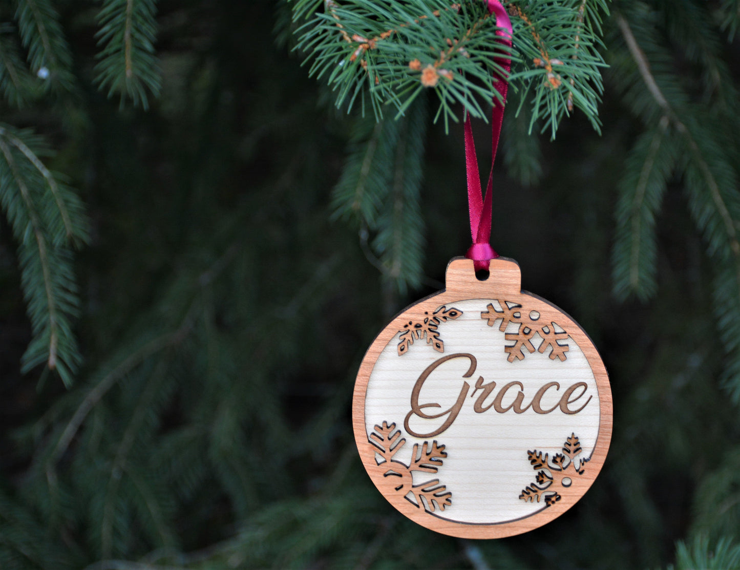 Name Engraved into Snowflake Ornament.