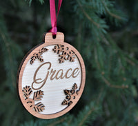 Name Engraved into Snowflake Ornament.