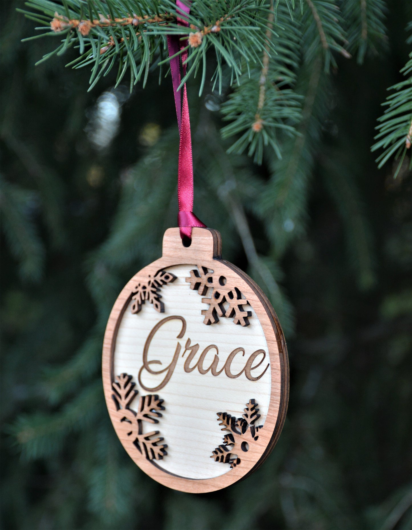 Name Engraved into Snowflake Ornament.